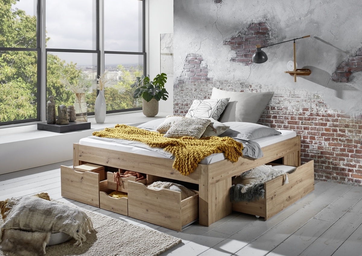Bild 3 von Relita Stauraumbett Noah 180 x 200 cm, mit Rolllattenrost mit 6 Bettschubladen, Ausf. Eiche Artisan