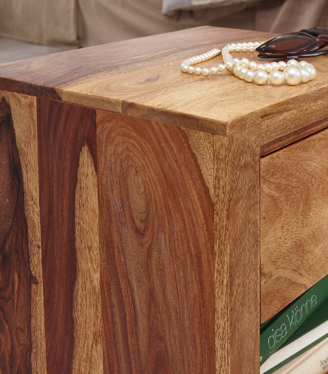 Bild 2 von Sheesham Massivholz Nachtkonsole mit Schublade und Ablage 40 x 30 x 40 cm
