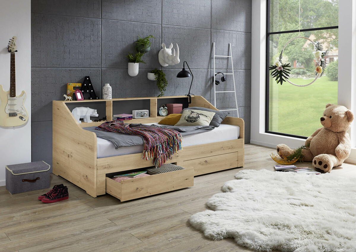 Bild 1 von Relita Funktionsbett RENE, von 90 auf 180 x 200 cm ausziehbar, Eiche Artisan Dekor