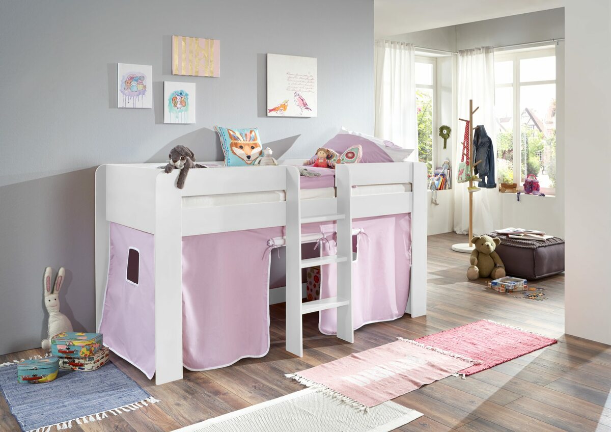 Bild 2 von Relita Halbhochbett ANDI Liegefläche 90 x 200 cm Dekor weiß inkl. Vorhang purple/weiß