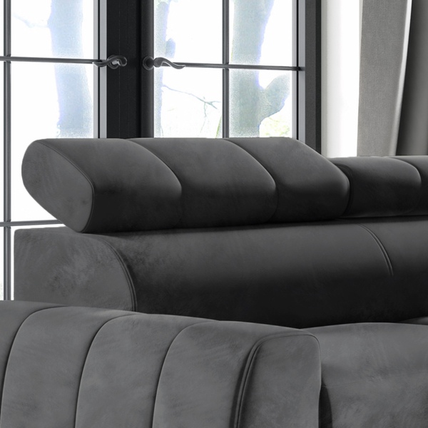 Bild 2 von Wohnlandschaft Ecksofa Livorno Samt Grau Anthrazit mit Bett Bettkasten Kopfteilverstellung Bett Sofa