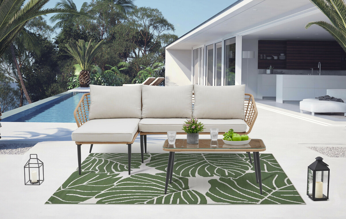 Bild 1 von Happy Home Eck-Loungeset HGS47-BEI helles Rattan mit Sitzkissen in beige