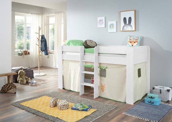 Bild 2 von Relita Halbhochbett ANDI Liegefläche 90 x 200 cm Dekor weiß inkl. Vorhang Beige/Grün