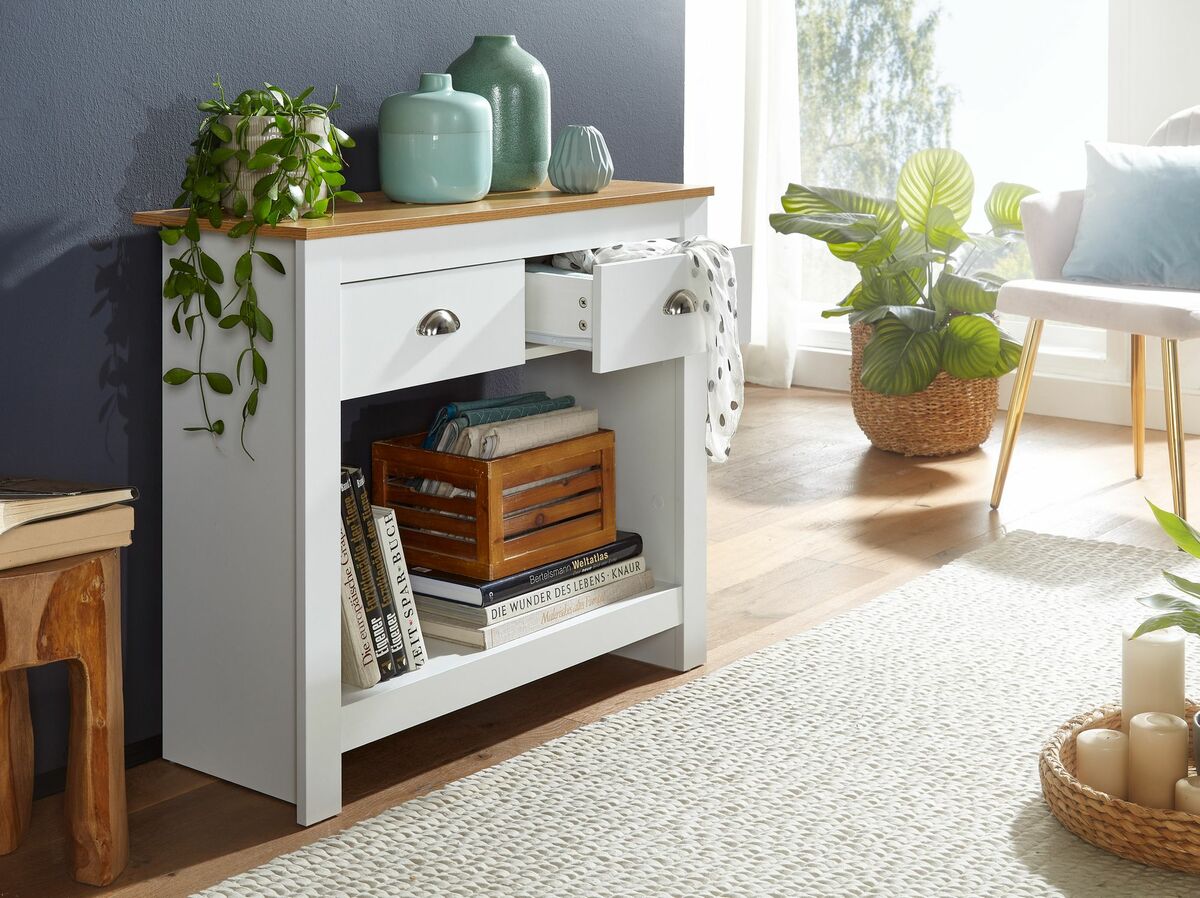 Bild 4 von Konsolentisch 85x35x76 cm Weiß / Eiche