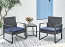 Bild 1 von Happy Home 3 tlg. Bistro Set HGE47-SDB schwarz mit dunkelblauen Sitzkissen