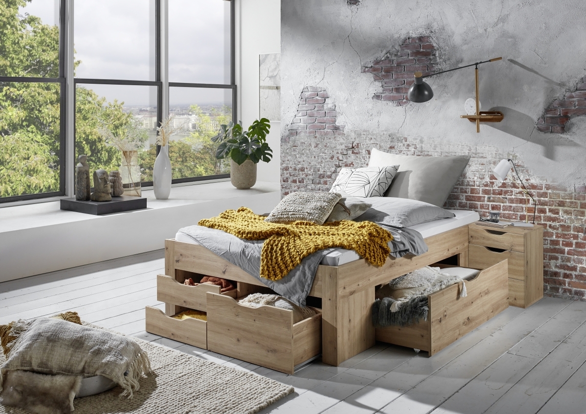 Bild 1 von Relita Stauraumbett Noah 140 x 200 cm, mit Rolllattenrost mit 5 Bettschubladen, Ausf. Eiche Artisan