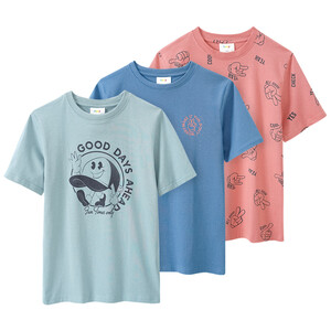 3 Jungen T-Shirts mit Prints HELLTÜRKIS / BLAUGRAU / TERRACOTTA