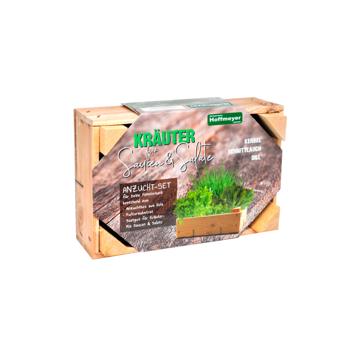 Bild 1 von Anzucht-Set Kräuter Holzkiste mit Kultursubstrat und Saatgut für Kerbel