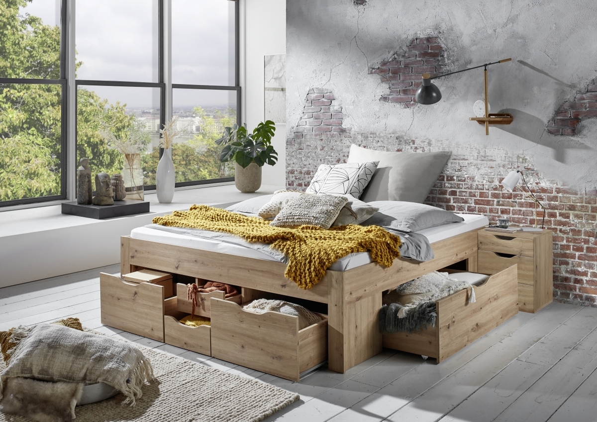 Bild 2 von Relita Stauraumbett Noah 180 x 200 cm, mit Rolllattenrost mit 6 Bettschubladen, Ausf. Eiche Artisan