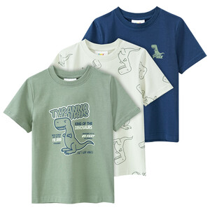 3 Jungen T-Shirts mit Dino-Motiven SALBEI / HELLGRÜN / BLAU