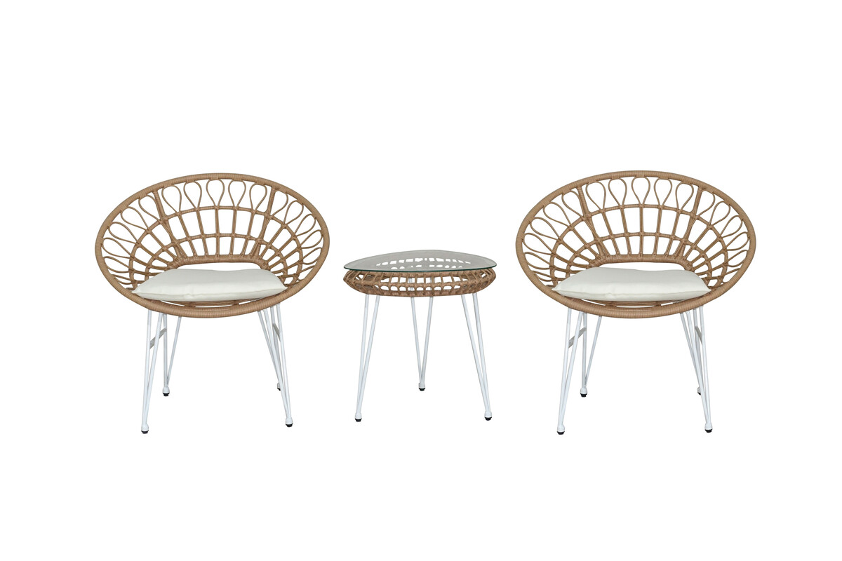 Bild 2 von Happy Home 3 tlg. Casual Set HGS38-BEI helles Rattan mit Sitzkissen in beige