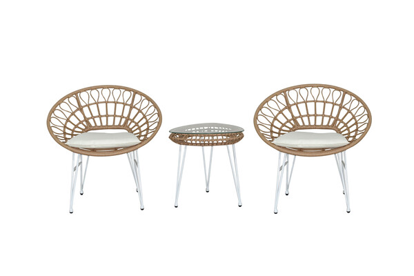 Bild 2 von Happy Home 3 tlg. Casual Set HGS38-BEI helles Rattan mit Sitzkissen in beige