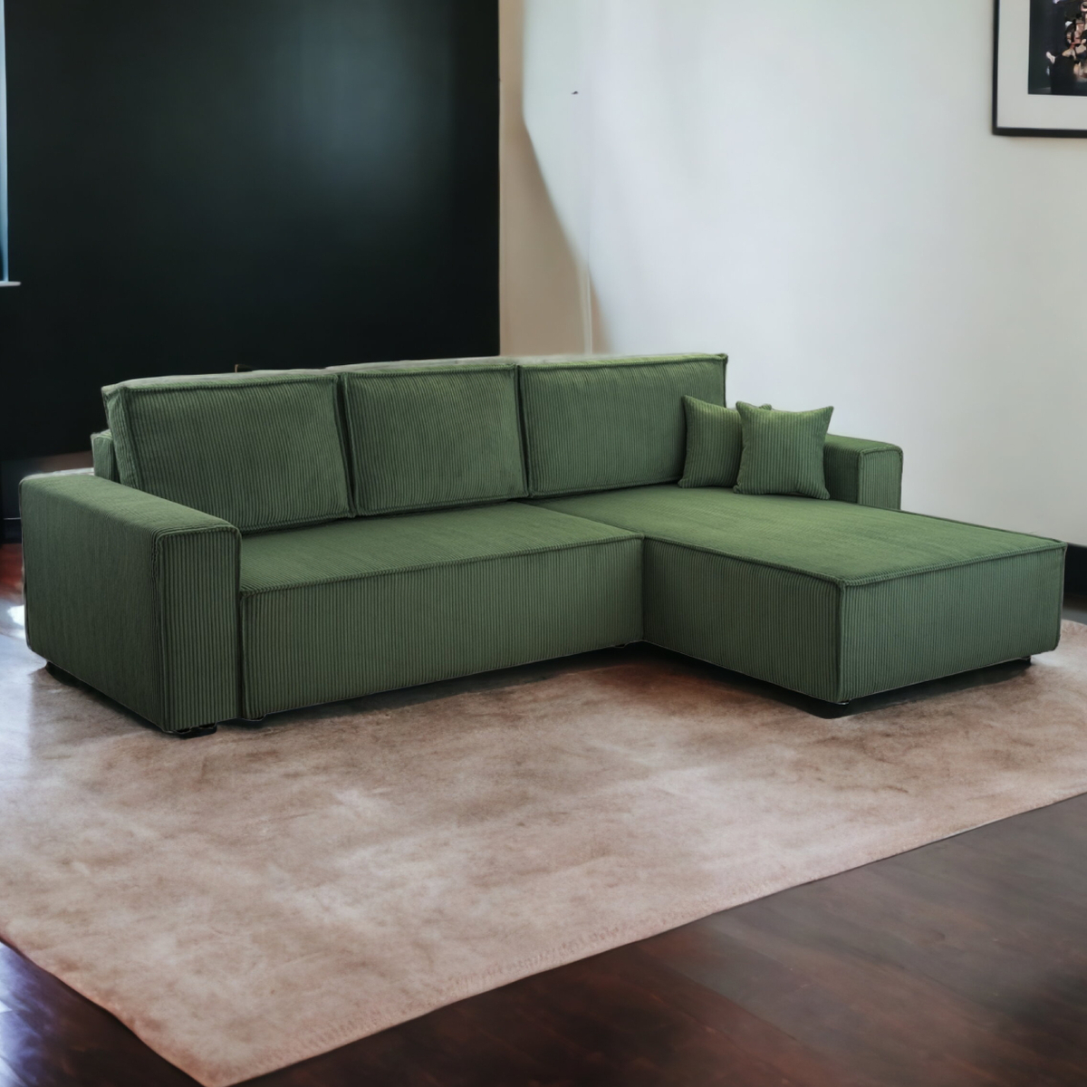 Bild 1 von Wohnlandschaft Ecksofa Dark Green Genf Cord XL mit Bett Kopfteilverstellung Bett Sofa Schlafsofa Ott