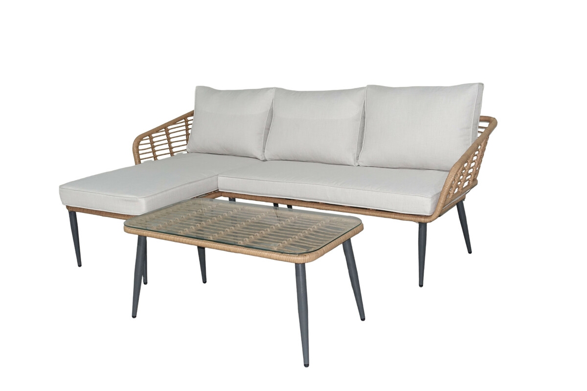 Bild 3 von Happy Home Eck-Loungeset HGS47-BEI helles Rattan mit Sitzkissen in beige