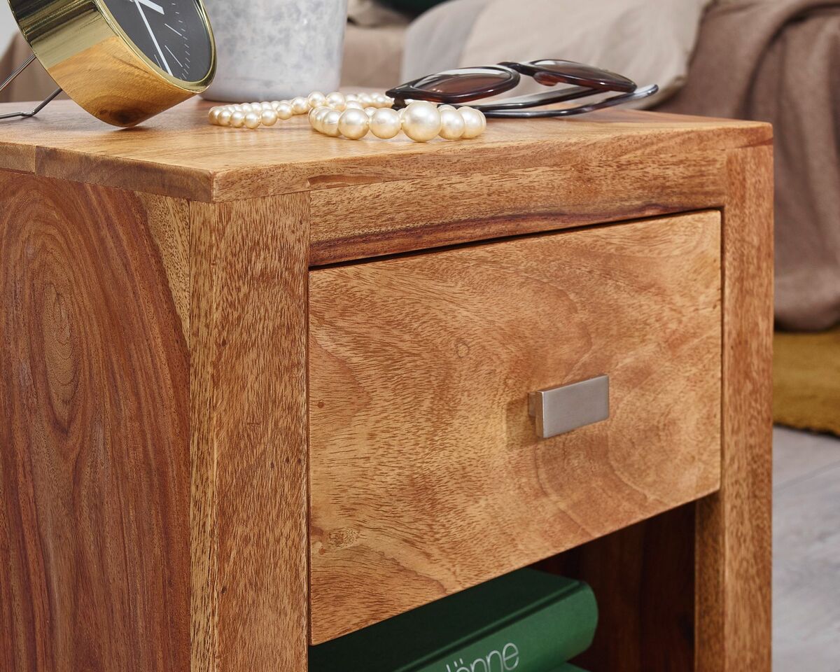 Bild 3 von Sheesham Massivholz Nachtkonsole mit Schublade und Ablage 40 x 30 x 40 cm