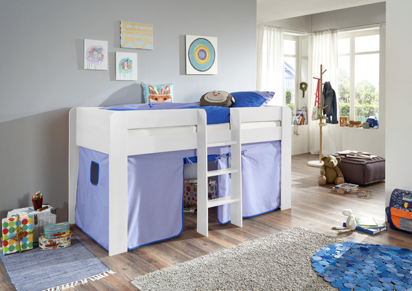 Bild 2 von Relita Halbhochbett ANDI Liegefläche 90 x 200 cm Dekor weiß inkl. Vorhang blau/delfin