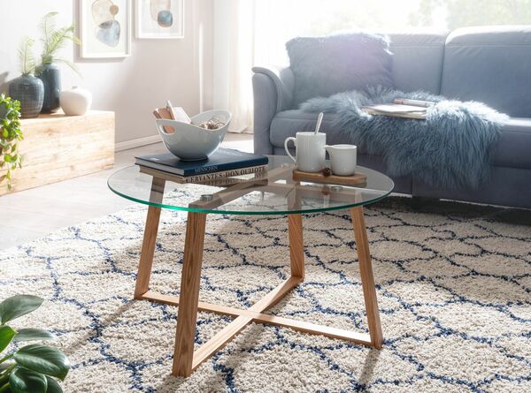 Bild 2 von Couchtisch 78x78x41 cm Massivholz / Glas