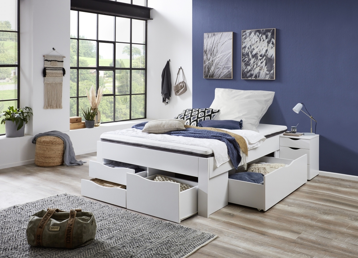 Bild 2 von Relita Stauraumbett Noah 140 x 200 cm, mit Rolllattenrost mit 5 Bettschubladen, Ausf. Weiß Dekor