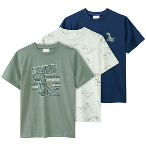 3 Jungen T-Shirts mit Dino-Prints SALBEI / HELLGRÜN / BLAU