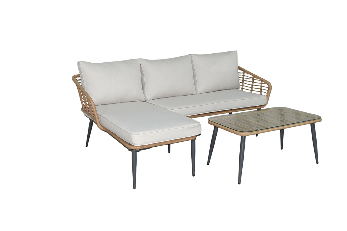 Bild 2 von Happy Home Eck-Loungeset HGS47-BEI helles Rattan mit Sitzkissen in beige