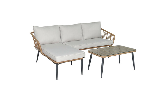 Bild 2 von Happy Home Eck-Loungeset HGS47-BEI helles Rattan mit Sitzkissen in beige
