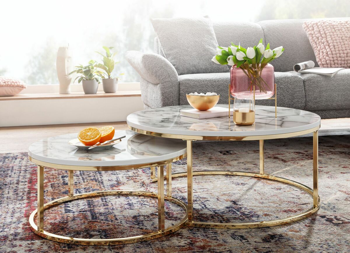 Bild 4 von Couchtisch 2er Set Weiß Gold Marmor Optik