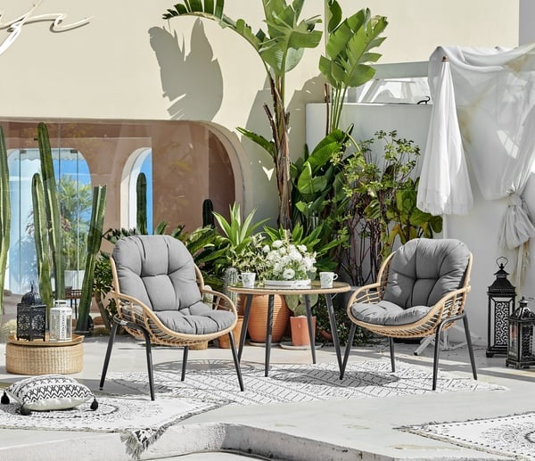 Bild 1 von Happy Home 3 tlg. Dining Set HGS39-GRA helles Rattan mit Sitzkissen in grau