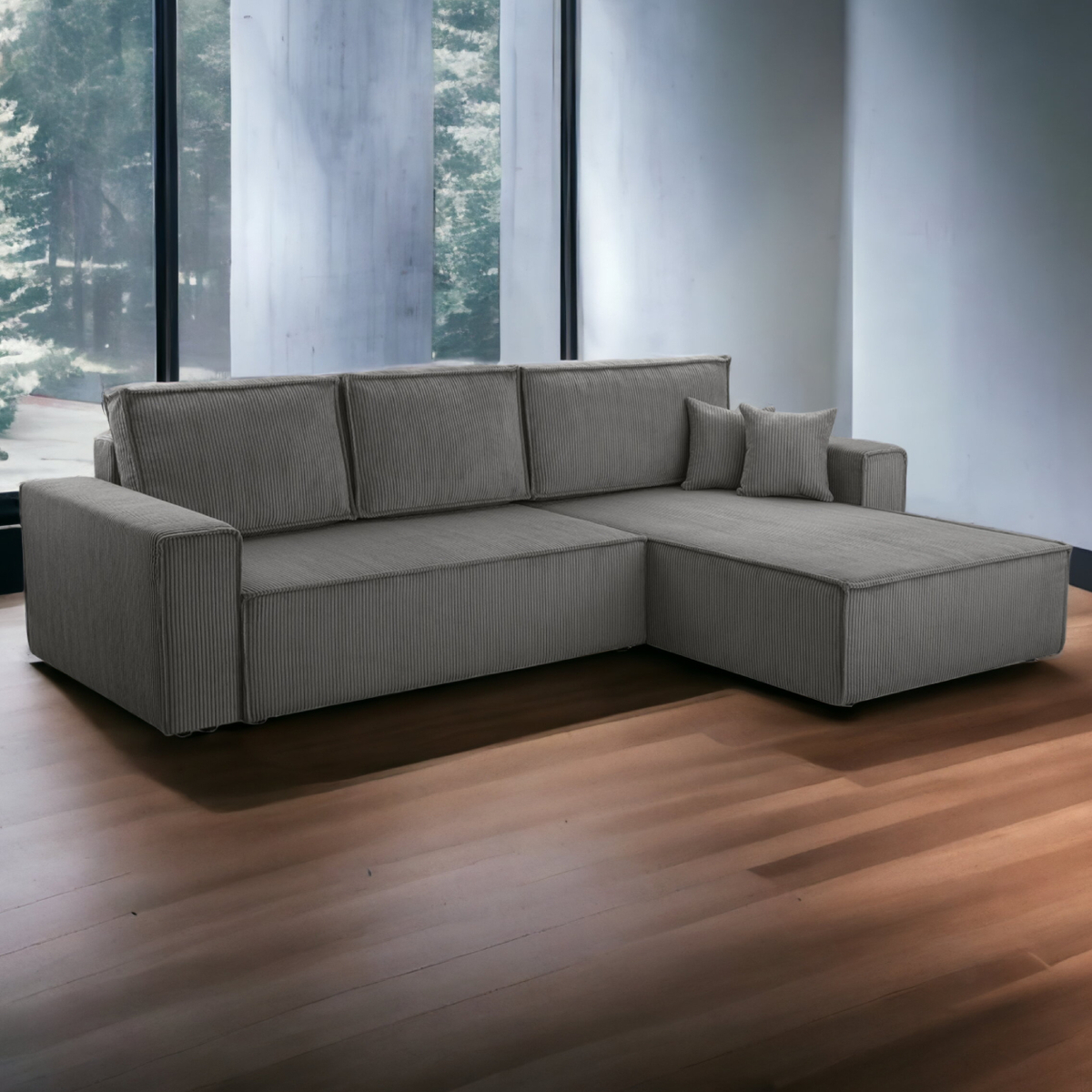 Bild 1 von Wohnlandschaft Ecksofa Grau Genf Cord XL mit Bett Kopfteilverstellung Bett Sofa Schlafsofa Ottomane