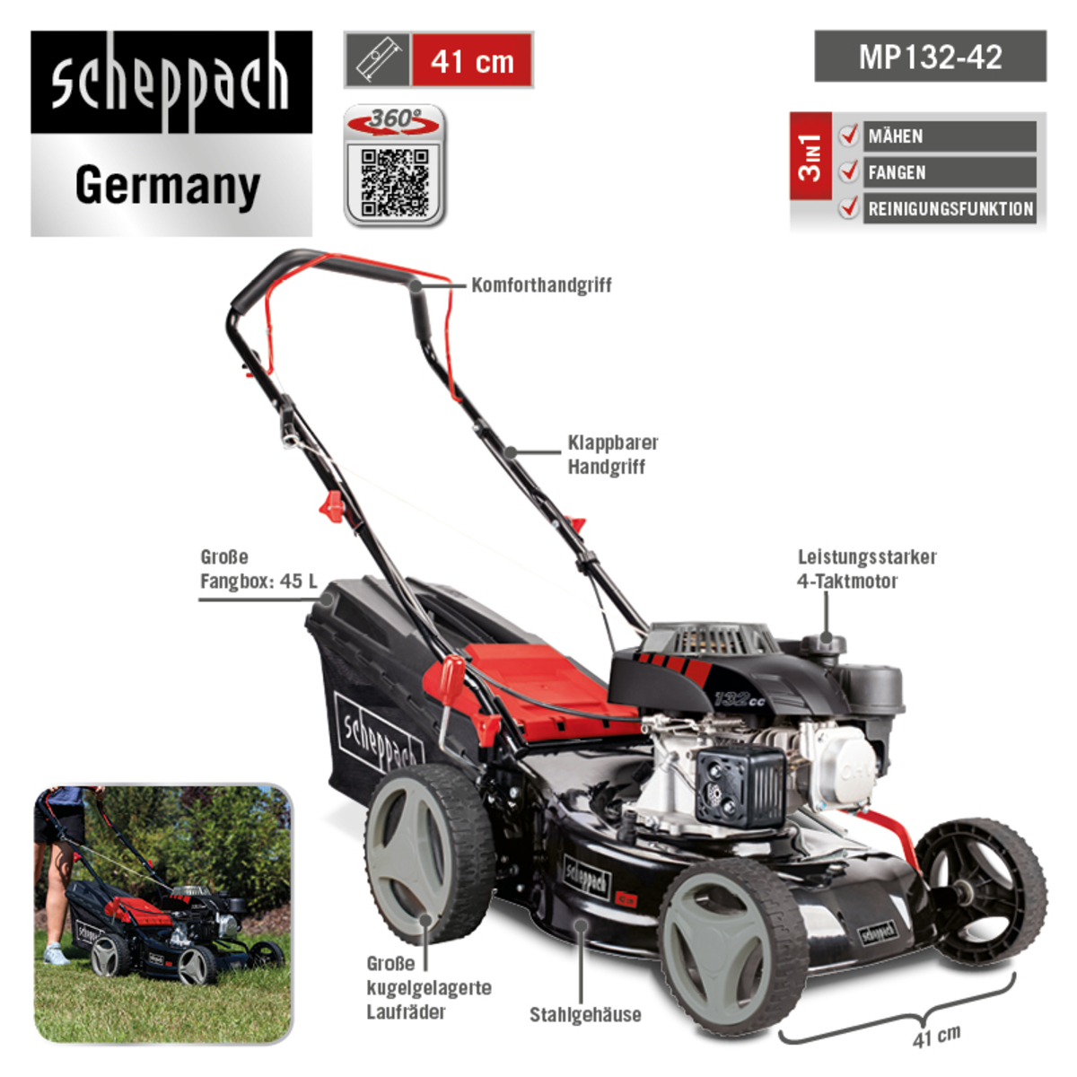 Bild 3 von Scheppach Benzin-Rasenmäher MP132-42