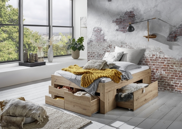 Bild 3 von Relita Stauraumbett Noah 140 x 200 cm, mit Rolllattenrost mit 5 Bettschubladen, Ausf. Eiche Artisan