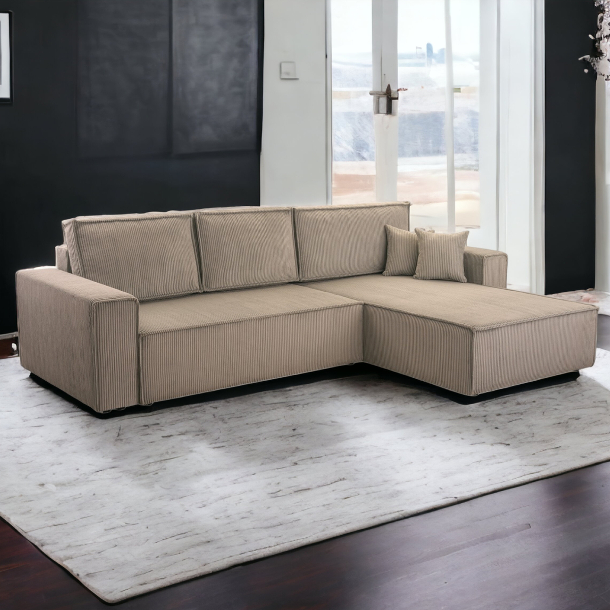 Bild 1 von Wohnlandschaft Ecksofa Genf Cord XL mit Bett Kopfteilverstellung Bett Sofa Schlafsofa Ottomane recht