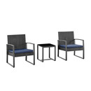 Bild 2 von Happy Home 3 tlg. Bistro Set HGE47-SDB schwarz mit dunkelblauen Sitzkissen