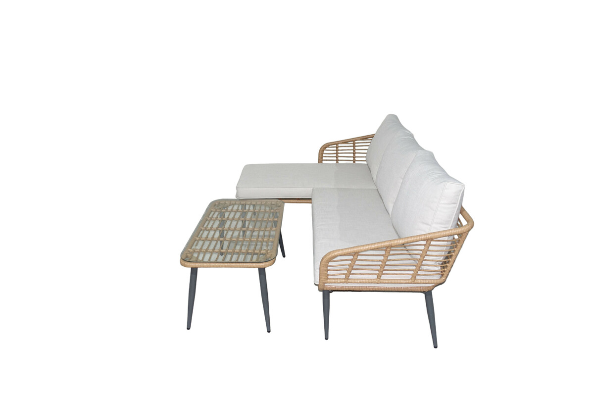 Bild 4 von Happy Home Eck-Loungeset HGS47-BEI helles Rattan mit Sitzkissen in beige