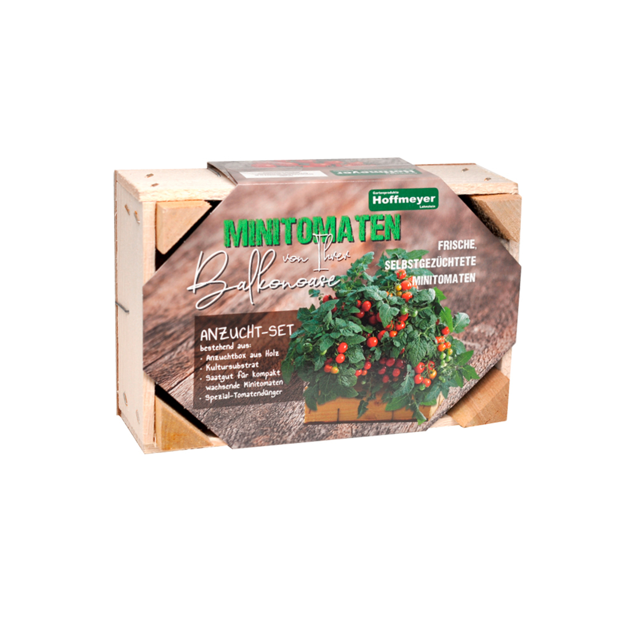 Bild 1 von Anzucht-Set Minitomaten Box aus Holz mit Kultursubstrat