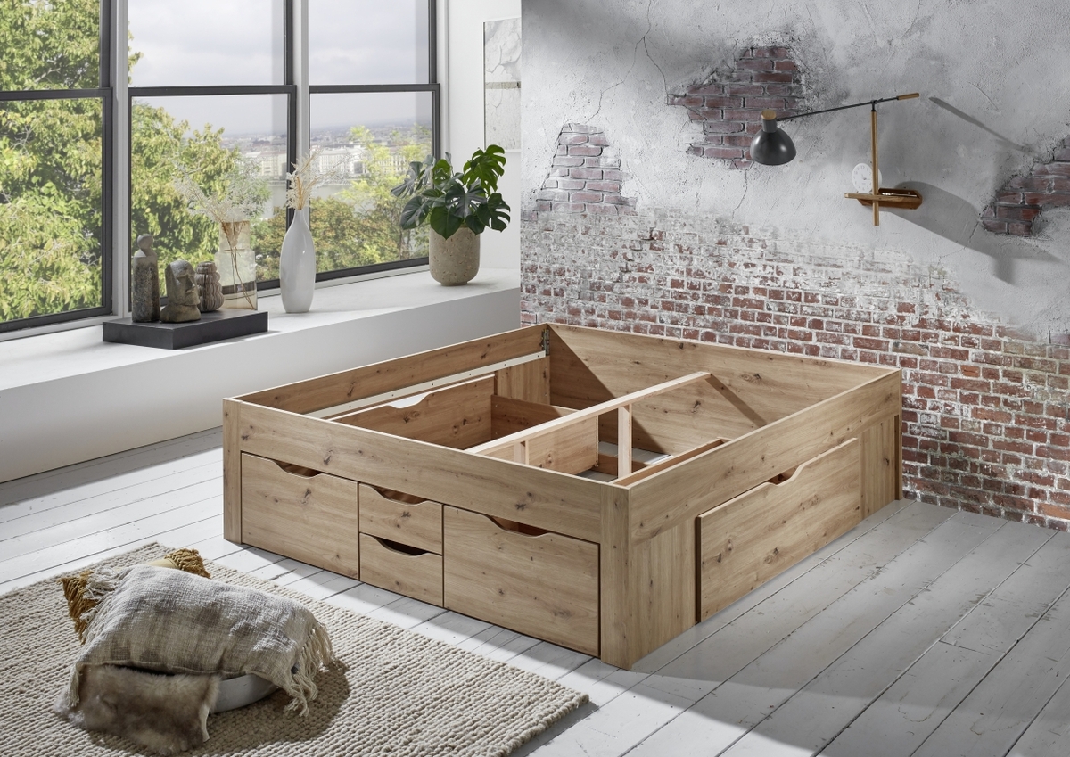 Bild 4 von Relita Stauraumbett Noah 180 x 200 cm, ohne Lattenrost mit 6 Bettschubladen, Ausf. Eiche Artisan Dek