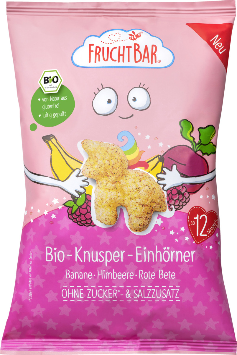 Bild 1 von FruchtBar Bio-Knusper-Einhörner Banane, Himbeere, Rote Bete
