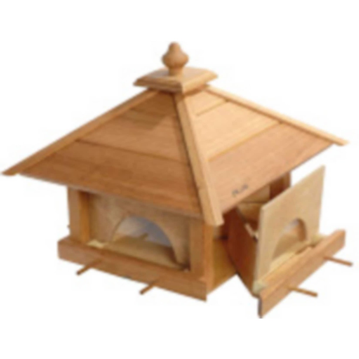 Bild 1 von Großes Eiche-Vogelfutterhaus "4 Schubladen" mit Silo und Anflugstangen 49x49x39