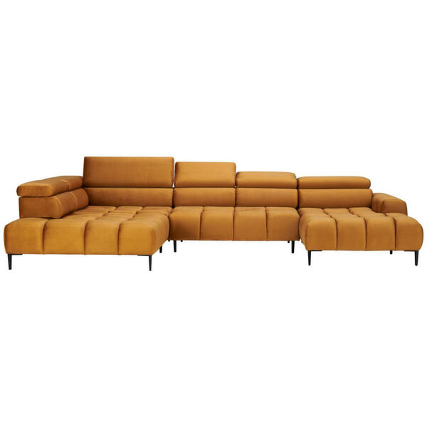 Bild 1 von Welnova Wohnlandschaft, Currygelb, Textil, Uni, 5-Sitzer, U-Form, 385x216 cm, Made in EU, Fsc, Reach, Oeko-Tex® Standard 100, Typenauswahl, Stoffauswahl, seitenverkehrt erhältlich, Hocker Rücken e