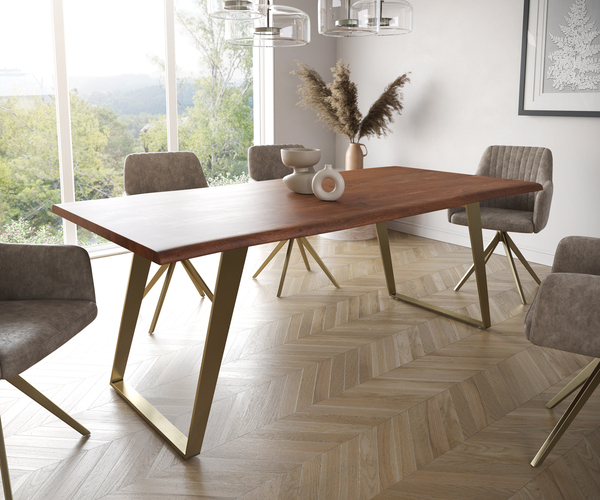 Bild 1 von Esstisch Edge 200x100 Akazie Braun Edelstahl Gold Schräg Live-Edge