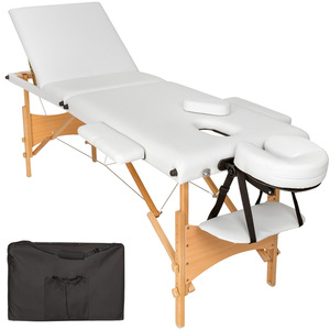 3 Zonen Massageliege mit Polsterung und Holzgestell - weiß