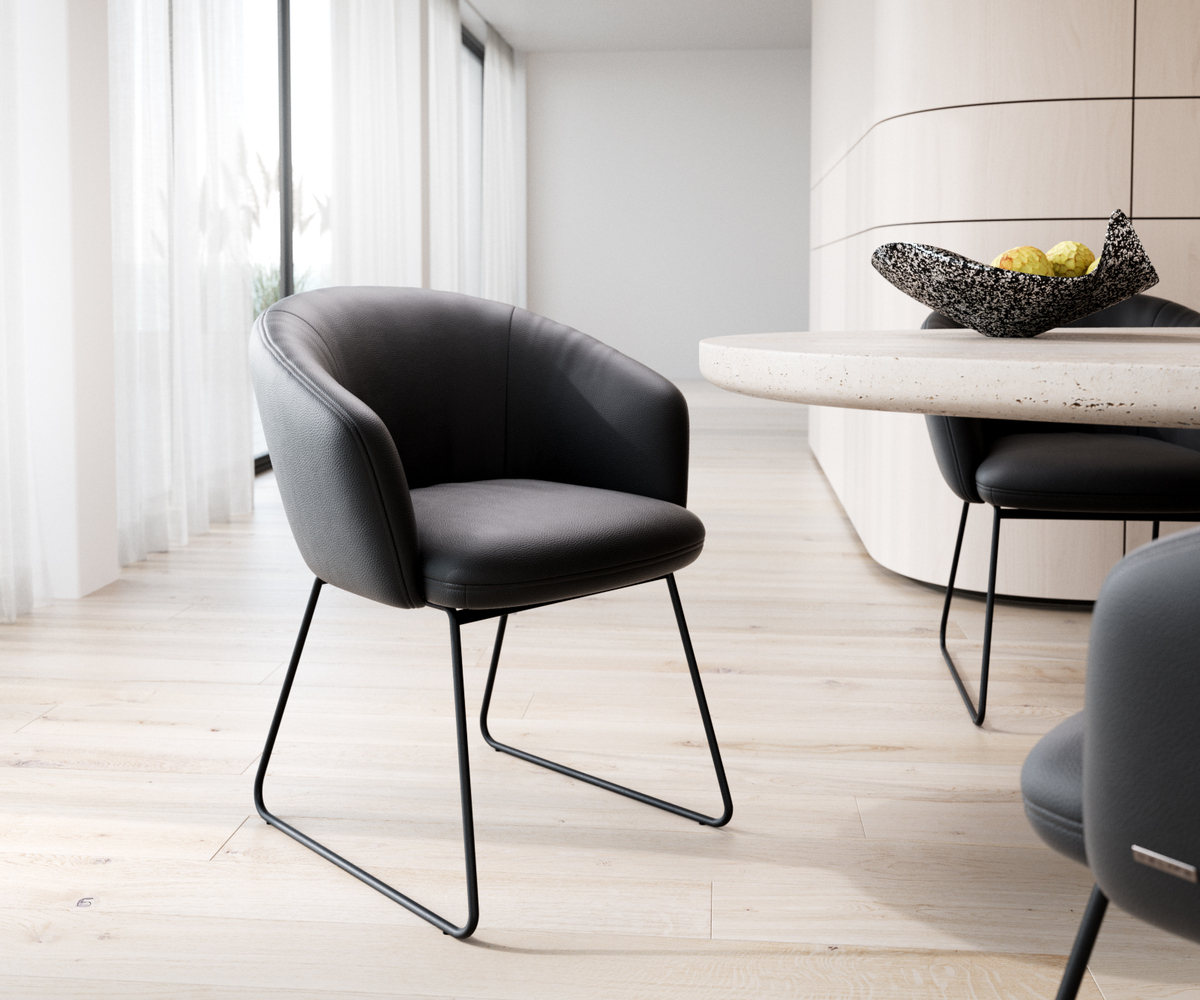 Bild 1 von Armlehnstuhl Caja-Flex Echt-Leder Schwarz Kufengestell Schwarz Taschenfederkern