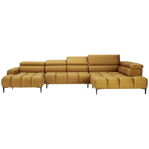 Bild 1 von Welnova Wohnlandschaft, Currygelb, Textil, Uni, 5-Sitzer, U-Form, 385x216 cm, Made in EU, Fsc, Reach, Oeko-Tex® Standard 100, Typenauswahl, Stoffauswahl, seitenverkehrt erhältlich, Hocker Rücken e