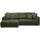 Bild 1 von Hom`in Ecksofa, Dunkelgrün, Textil, 3-Sitzer, Füllung: Schaumstoff, Ottomane links, L-Form, 276x172 cm, Stoffauswahl, Liegefunktion, seitenverkehrt erhältlich, Schlafen auf Sitzhöhe, Rücken echt