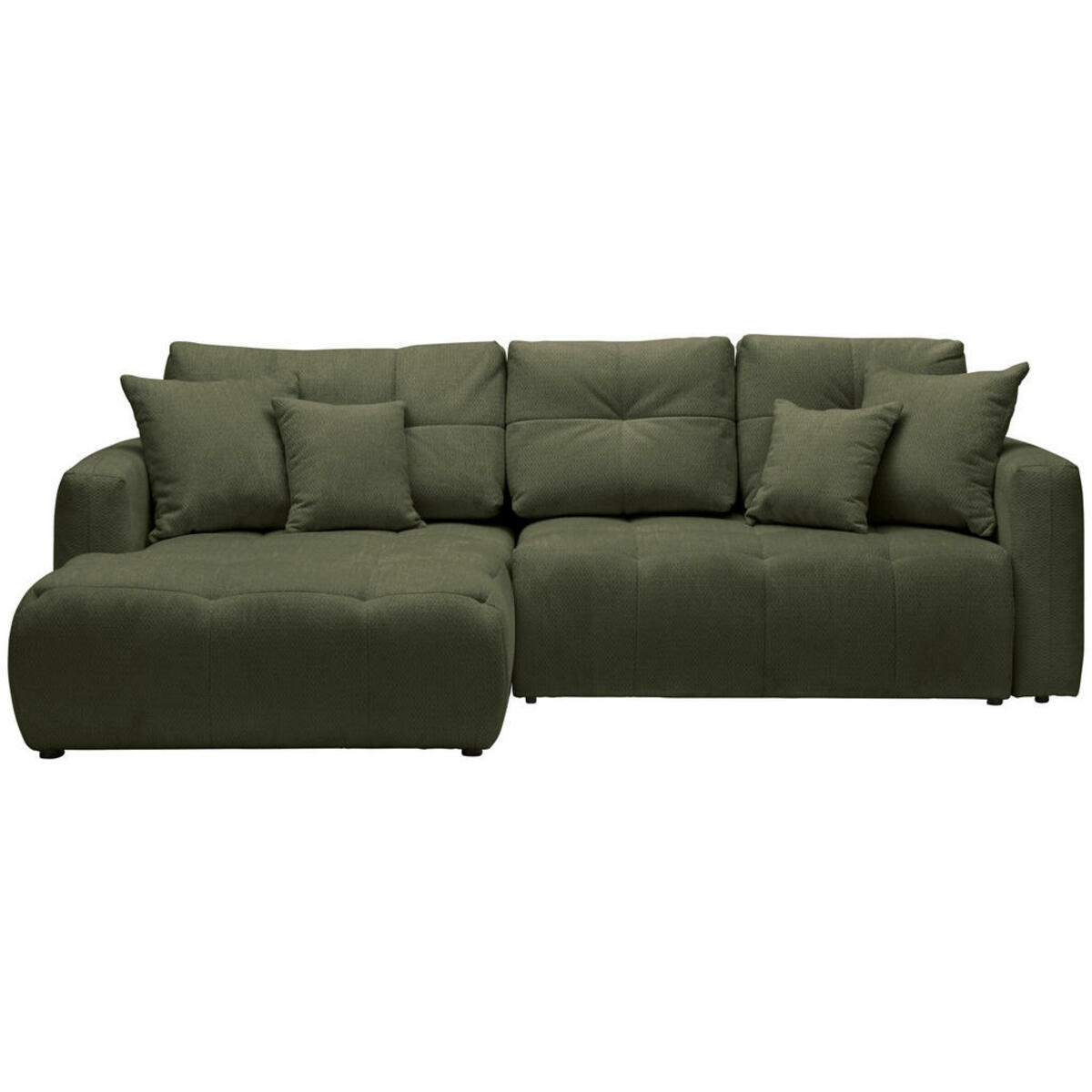 Bild 1 von Hom`in Ecksofa, Dunkelgrün, Textil, 3-Sitzer, Füllung: Schaumstoff, Ottomane links, L-Form, 276x172 cm, Stoffauswahl, Liegefunktion, seitenverkehrt erhältlich, Schlafen auf Sitzhöhe, Rücken echt
