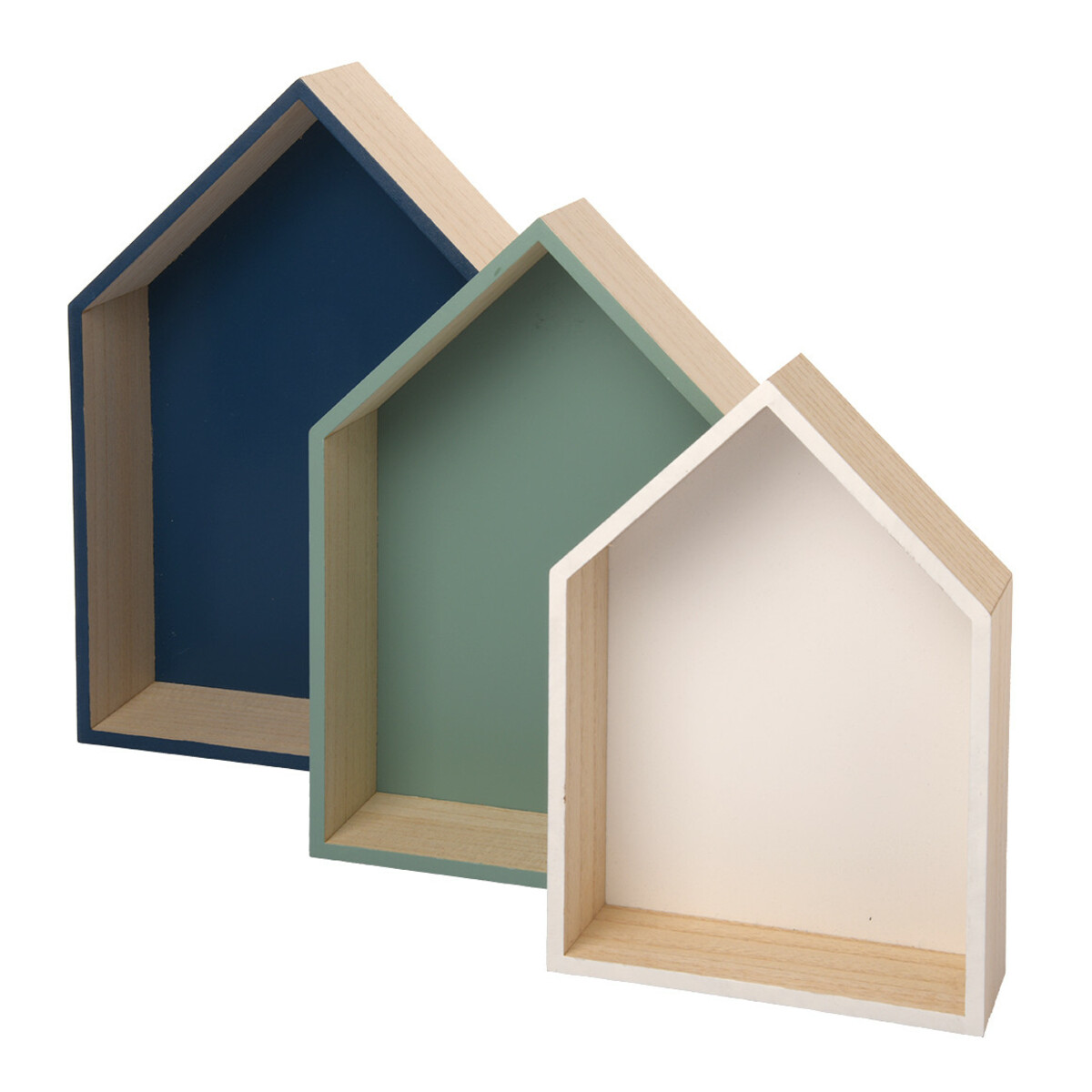 Bild 1 von 3 Wandregale in Hausform DUNKELBLAU / GRÜN / WEISS