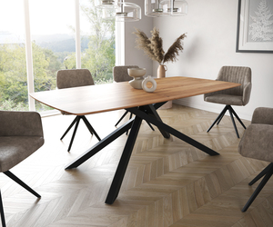 Esstisch Edge Boot 200x100 Akazie Natur Kreuzgestell Rechteck Schwarz Schweizer Kante