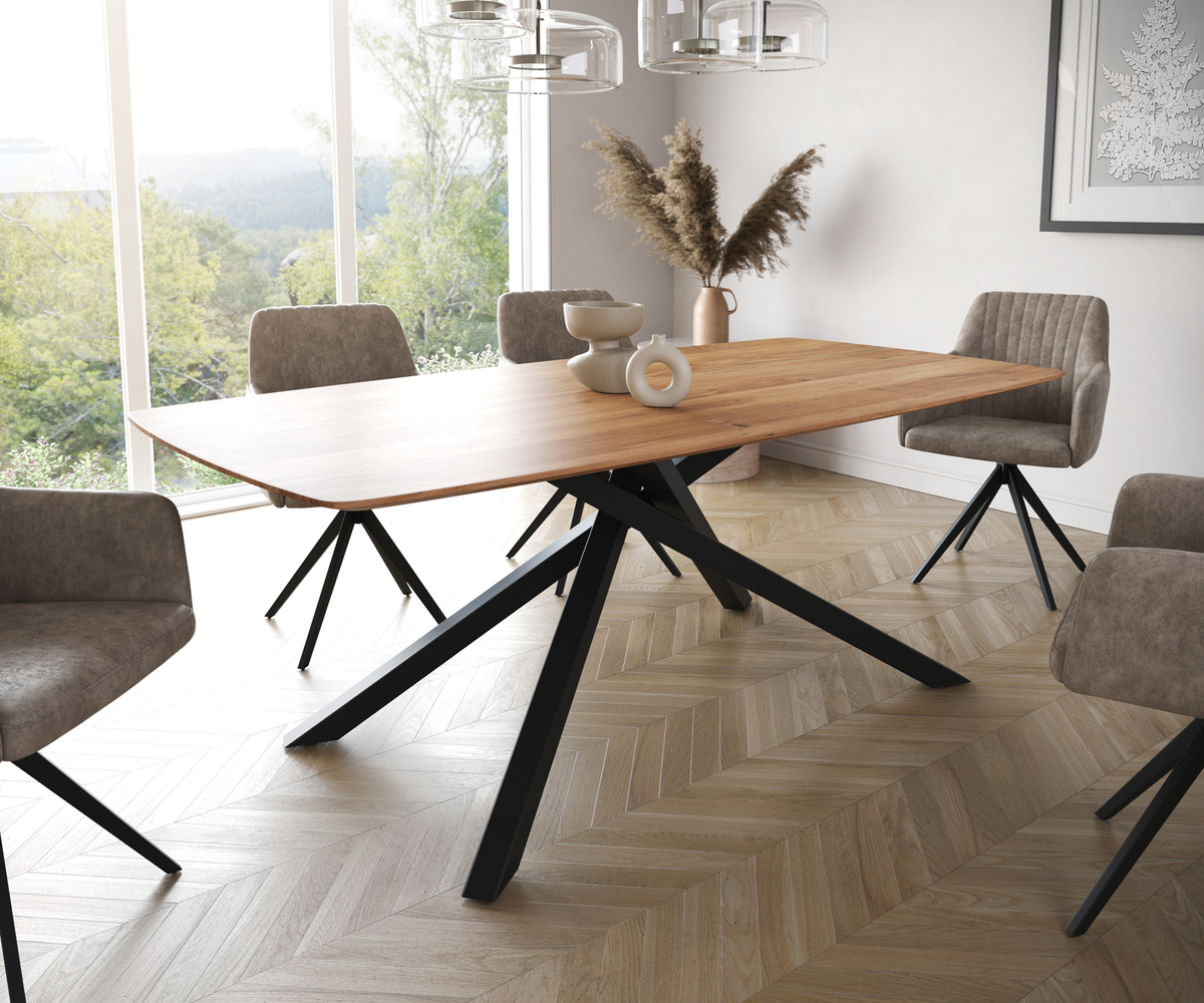 Bild 1 von Esstisch Edge Boot 200x100 Akazie Natur Kreuzgestell Rechteck Schwarz Schweizer Kante