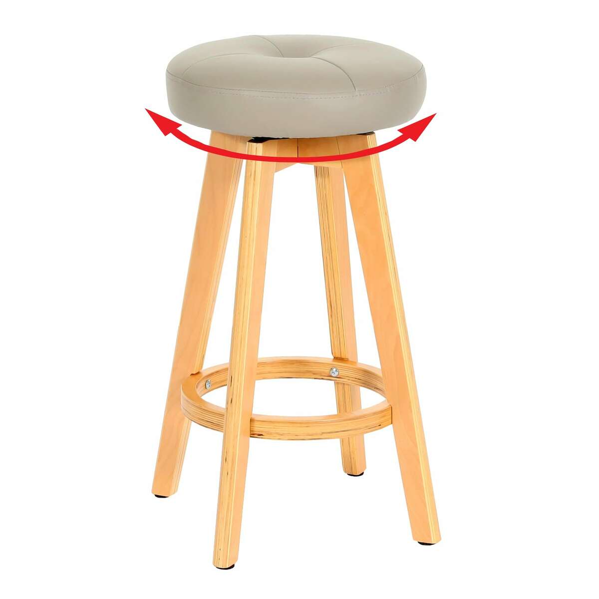 Bild 1 von Barhocker Boras, Barstuhl Tresenhocker, Holz Kunstleder drehbar ~ taupe, helle Beine