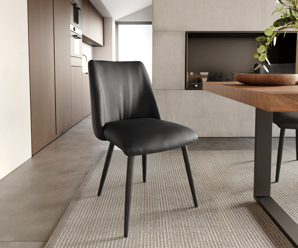 Bild 1 von Esszimmerstuhl Elso-Flex Echt-Leder Schwarz 4-Fuß konisch Schwarz Taschenfederkern