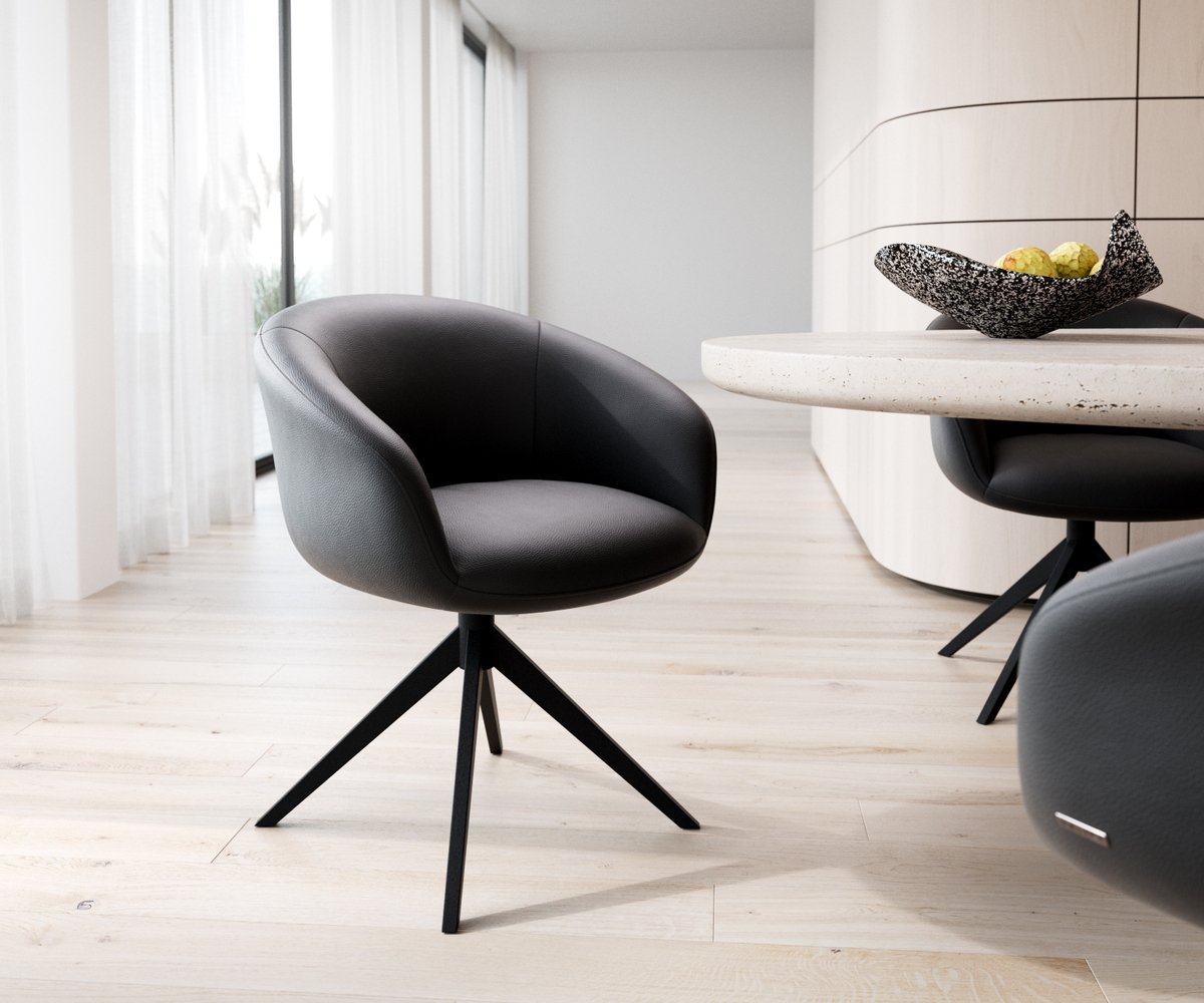 Bild 1 von Drehstuhl Vinka-Flex mit Armlehnen Echt-Leder Schwarz Kreuzgestell breit Schwarz 360° drehbar Taschenfederkern